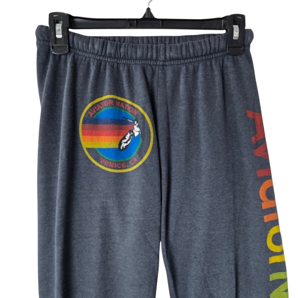 Aviator Nation Venice CA Rainbow Spellout Logo Patch Gray Jogger Sweatpants - Picture 5 of 16